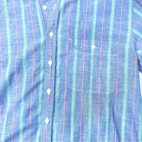 Levi’s Dockers 100% Cotton Striped Light Blue Green Red Men’s Medium Long Sleeve - Picture 4 of 15